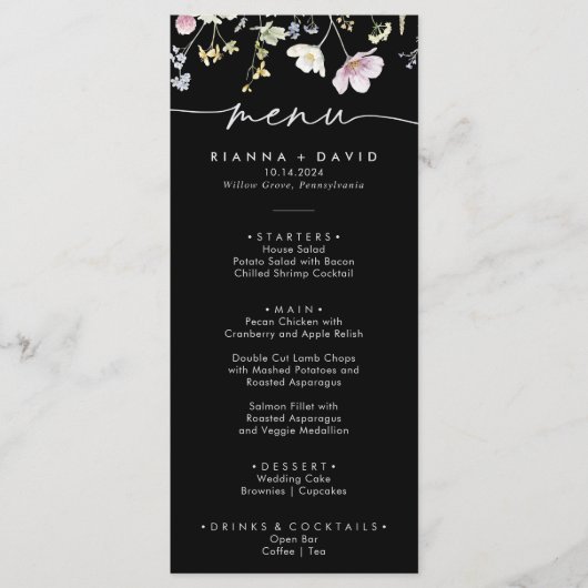 Multicolor Boho Fall Floral Weddner Menükarte (Vorderseite)