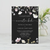 Multicolor Boho Floral Front & Back Nuestra Boda Einladung (Stehend Vorderseite)