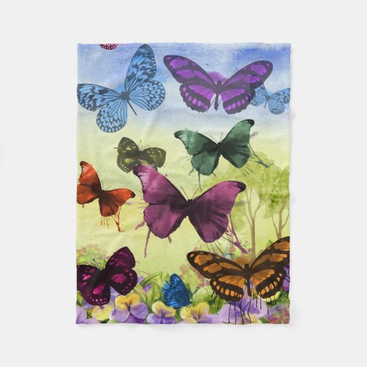Multicolor Butterfly Aquarellbilder Fleecedecke (Vorderseite)