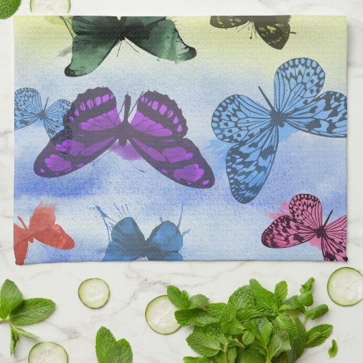 Multicolor Butterfly Aquarellbilder Geschirrtuch (Gefaltet)