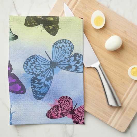 Multicolor Butterfly Aquarellbilder Geschirrtuch (Viertel Falte)