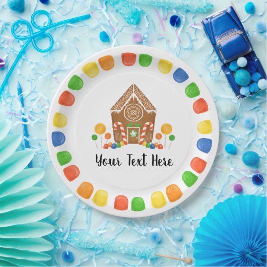Multicolor Candy Gingerbread House Gumdrop Holiday Pappteller (Party)