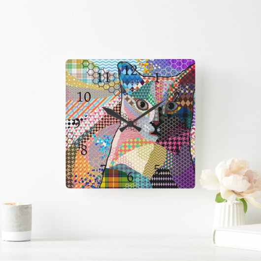 Multicolor Cat 676 Muster Quadratische Wanduhr (Zuhause)