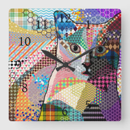 Multicolor Cat 676 Muster Quadratische Wanduhr