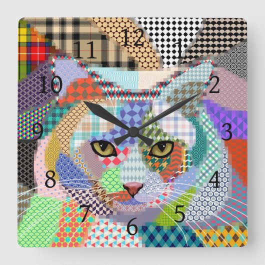 Multicolor Cat 678 Patterns Quadratische Wanduhr (Vorderseite)