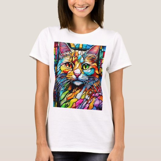 Multicolor Cat 708 Muster T-Shirt (Vorderseite)