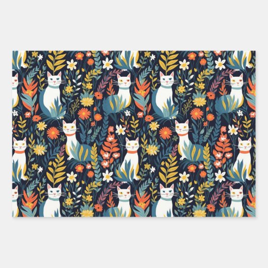 Multicolor Cat Botanical Geschenkpapier Set (Vorderseite 2)