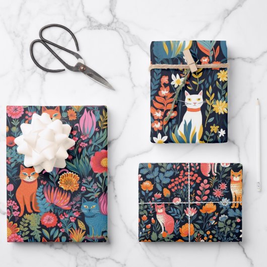 Multicolor Cat Botanical Geschenkpapier Set (Vorderseite)