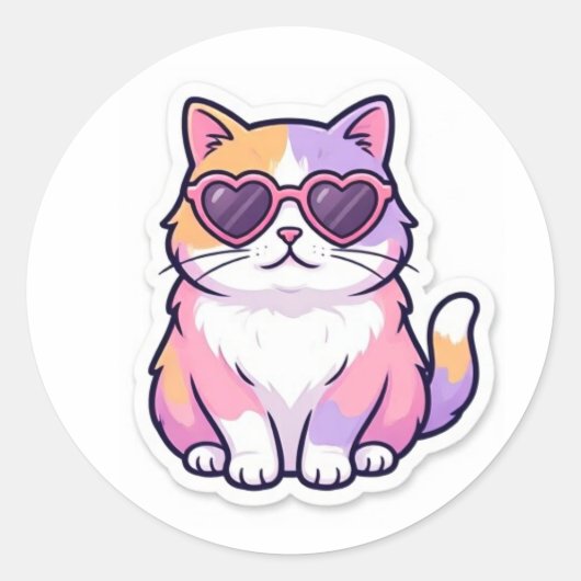Multicolor Cat With Heart Sunglasses Sticker (Vorderseite)