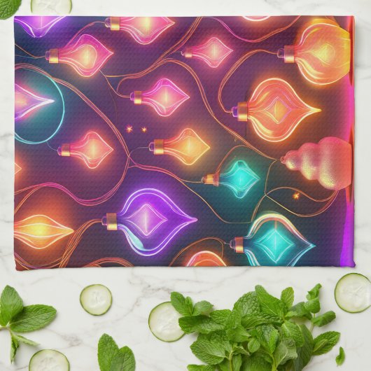 Multicolor Christmas Lights Patterned Geschirrtuch (Gefaltet)