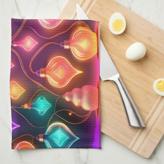 Multicolor Christmas Lights Patterned Geschirrtuch (Viertel Falte)