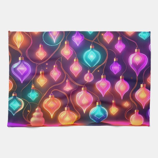 Multicolor Christmas Lights Patterned Geschirrtuch (Horizontal)