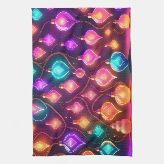 Multicolor Christmas Lights Patterned Geschirrtuch (Vertikal)