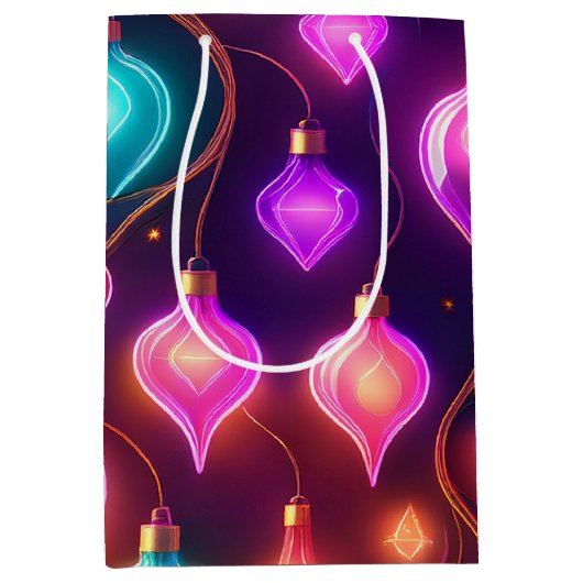 Multicolor Christmas Lights Patterned Mittlere Geschenktüte (Vorderseite)