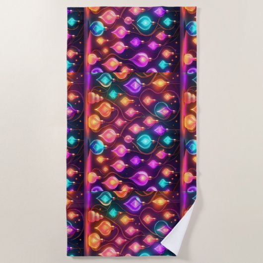 Multicolor Christmas Lights Patterned Strandtuch (Vorderseite)