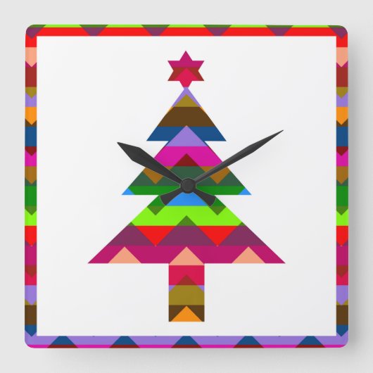 Multicolor Christmas Trees #2 Quadratische Wanduhr (Vorderseite)