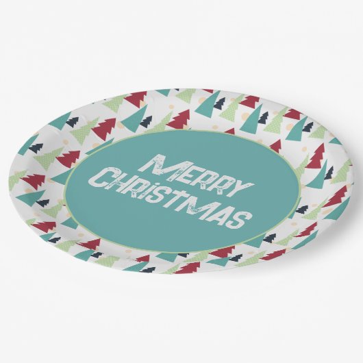 Multicolor Christmas Trees Muster Pappteller (Schrägansicht)