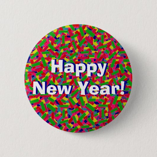 Multicolor Confetti "Happy New Year" Button (Vorderseite)
