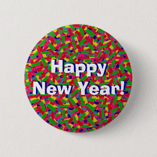 Multicolor Confetti "Happy New Year" Button