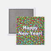 Multicolor Confetti "Happy New Year"! Magnet (Vorderseite/Rückseite)