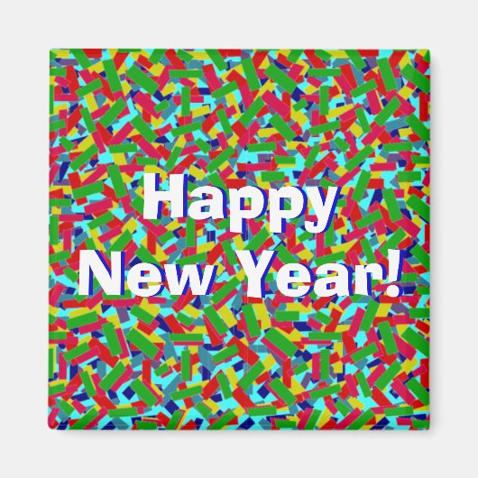 Multicolor Confetti "Happy New Year"! Magnet (Vorne)