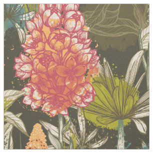 Multicolor Dark African Abstrakt Floral Pattern Stoff