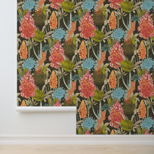 Multicolor Dark African Abstrakt Floral Pattern Tapete