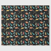 Multicolor Dinosaurier auf schwarzem Hintergrund Geschenkpapier (Flach)