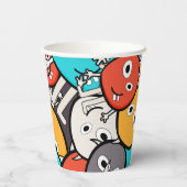 Multicolor Doodle Monster Cartoon Pappbecher (Rückseite)