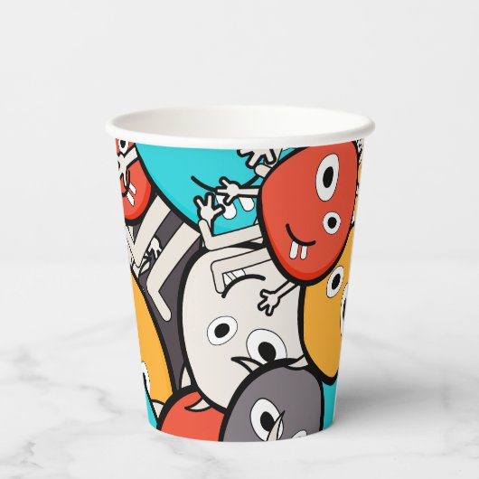 Multicolor Doodle Monster Cartoon Pappbecher (Rückseite)