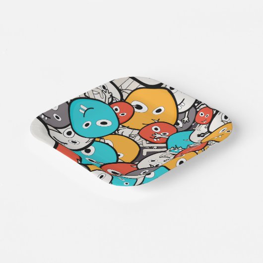 Multicolor Doodle Monster Cartoon Pappteller (Gewinkelt)