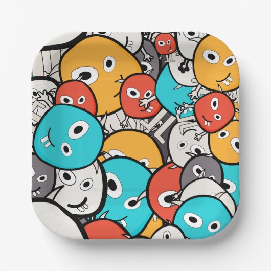Multicolor Doodle Monster Cartoon Pappteller (Vorderseite)