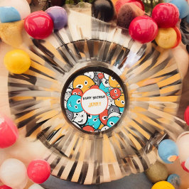 Multicolor Doodle Monster Cartoon Runder Aufkleber