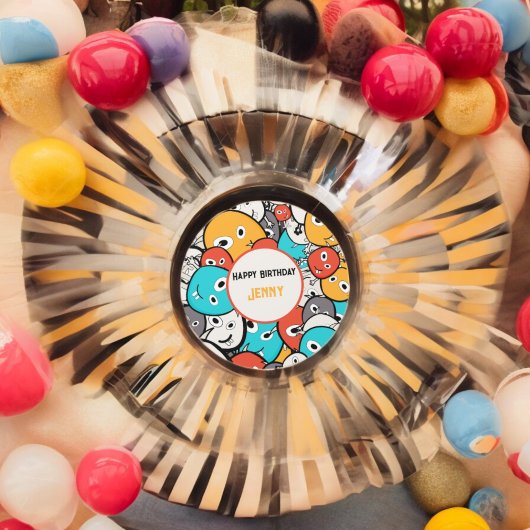 Multicolor Doodle Monster Cartoon Runder Aufkleber