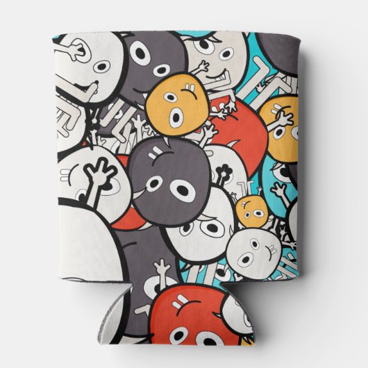 Multicolor Doodle Monster Faces Dosenkühler (Rückseite)