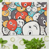 Multicolor Doodle Monster Faces Geschirrtuch (Gefaltet)