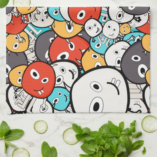 Multicolor Doodle Monster Faces Geschirrtuch (Gefaltet)