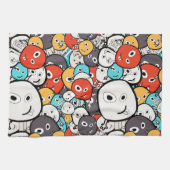 Multicolor Doodle Monster Faces Geschirrtuch (Horizontal)