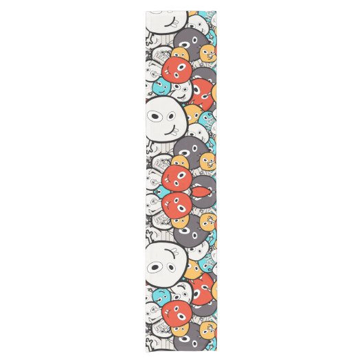 Multicolor Doodle Monster Faces Kurzer Tischläufer (Vorderseite)