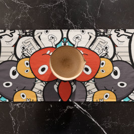 Multicolor Doodle Monster Faces Kurzer Tischläufer