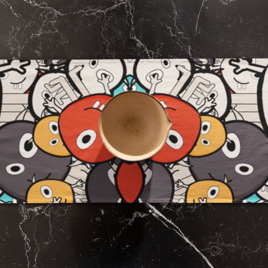 Multicolor Doodle Monster Faces Kurzer Tischläufer