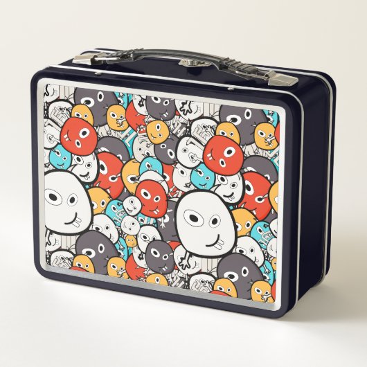 Multicolor Doodle Monster Faces Metall Brotdose (Rückseite)