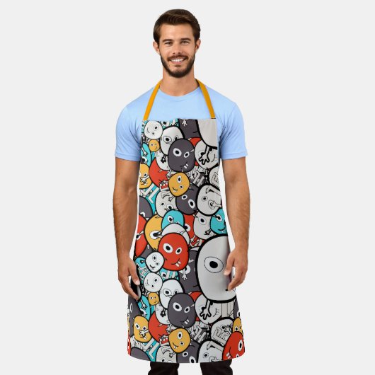 Multicolor Doodle Monster Faces Schürze (Getragen)