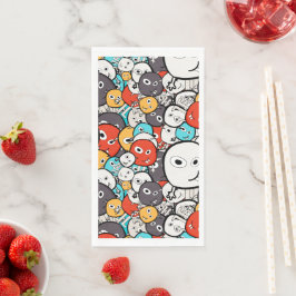 Multicolor Doodle Monster Faces Serviette
