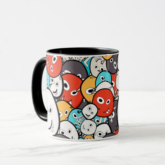 Multicolor Doodle Monster Faces Tasse (Vorderseite Links)