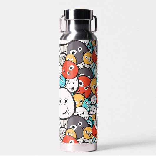 Multicolor Doodle Monster Faces Trinkflasche (Vorne)