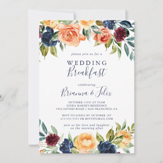 Multicolor Elegant Blumenfrühstück Einladung (Vorderseite)
