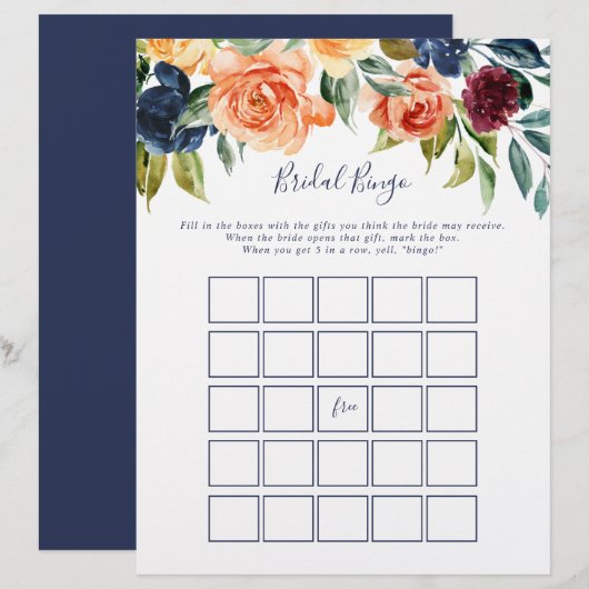 Multicolor Elegant Floral Bridal Bingo Spiel (Vorne/Hinten)