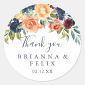 Multicolor Elegant Floral Vielen Dank Gastgeschenk Runder Aufkleber (Vorderseite)