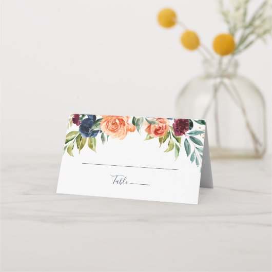 Multicolor Elegant Floral Wedding Platzkarte (Vorderseite)